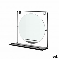 Mirror with mounting bracket Black Metal Wood MDF 33.7 x 30 x 10 cm (4 Units)