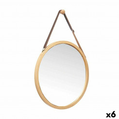 Mirror Hanging Natural Leather Bamboo Round 38 x 35 x 1.5 cm (6 Units)
