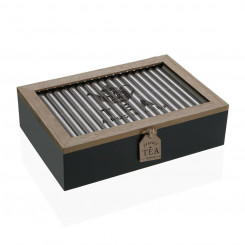 Box for infusions Versa Black Metal Wood MDF 24 x 6.5 x 16.5 cm