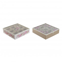 Infusion Box Home ESPRIT White Pink Metal Crystal Wood MDF 24 x 24 x 6.5 cm (2 Units)