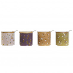 Sugar bowl DKD Home Decor Green Pink Mustard Purple Bamboo Dolomite 7.5 x 7.5 x 7.5 cm (4 Units)