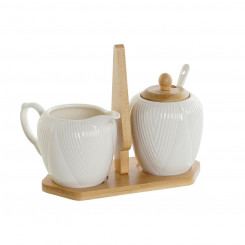 Milk jug and sugar bowl DKD Home Decor White Natural Bamboo Porcelain 19.5 x 9 x 17 cm