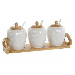 Sugar bowl DKD Home Decor White Natural Bamboo Porcelain 31 x 9 x 7 cm 4 Pieces, parts