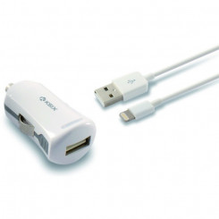 USB Laadija Autosse + MFI Sertifikaadiga Kaabelvalgustus KSIX 2.4 A Valge