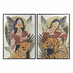 Картина DKD Home Decor Lady Tiger Animal Tropical (104 x 4,5 x 144 см) (2 шт.)