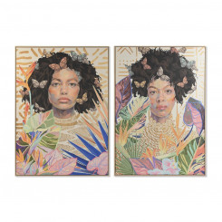 Картина DKD Home Decor в колониальном стиле 100 x 4 x 140 см Африканская женщина (2 шт.)