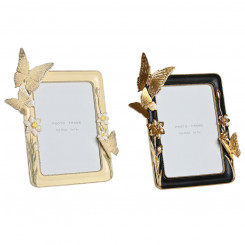 Photo frame DKD Home Decor 21 x 3 x 25 cm Crystal Black Beige Golden Resin Butterflies Shabby Chic (2 Units)