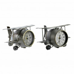 Table clock DKD Home Decor Aeroplane Crystal Grey Green Iron (26 x 21 x 15 cm) (2 pcs)