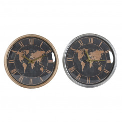 Настенные часы DKD Домашний декор Кристалл Серебро Черный Золотой Железо Карта мира (46 x 6,5 x 46 см)
