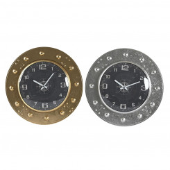 Wall Clock DKD Home Decor Crystal Silver Black Golden Iron (48,5 x 6 x 48,5 cm)