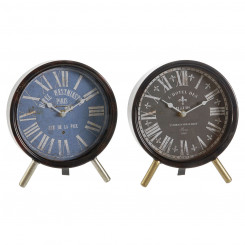 Table clock DKD Home Decor 20,5 x 5 x 24 cm Crystal Black Blue Metal Vintage (2 Units)