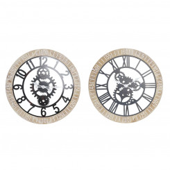 Настенные часы DKD Домашний декор Черный Натуральный Железо Пластик МДФ Деревянные шестерни 76 x 4,5 x 76 см (2 шт.)