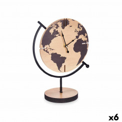 Table clock World Map Black Metal MDF Wood 22,5 x 30,5 x 12 cm (6 Units)