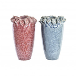 Vase DKD Home Decor 20 x 20 x 30,5 cm 22 x 22 x 33 cm Pink Turquoise Stoneware Modern With relief (2 Units)