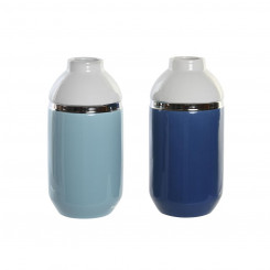 Vase DKD Home Decor White Sky blue Navy Blue Stoneware (12,5 x 12,5 x 25 cm) (2 Units)