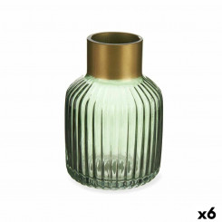 Vase Stripes Green Golden Glass 12 x 18 x 12 cm (6 Units)