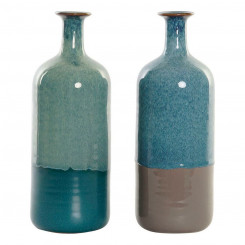Vase DKD Home Decor Porcelain Blue Green 11 x 11 x 30 cm (2 Units)