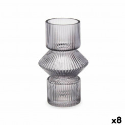 Vase Stripes Grey Crystal 9,5 x 16,5 x 9,5 cm (8 Units)