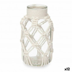 Vase White Fabric Glass 9 x 17 x 9 cm (12 Units) Macrame