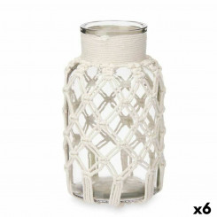 Vase White Fabric Glass 15.5 x 26.5 x 15.5 cm (6 Units) Macrame