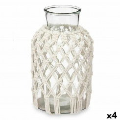 Vase White Fabric Glass 18.5 x 30.5 x 18.5 cm (4 Units) Macrame