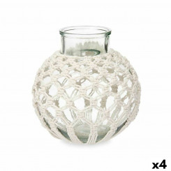 Vase White Fabric Glass 25 x 26.5 x 25 cm (4 Units) Macrame