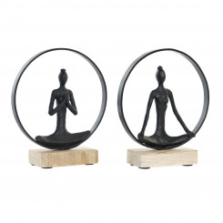 Decorative Figure DKD Home Decor Black Brown Aluminium Mango wood Yoga Modern (23 x 10 x 27 cm) (2 Units)