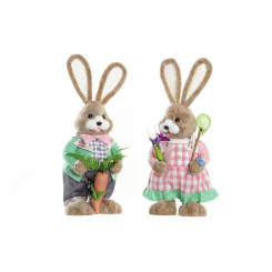 Decorative Figure DKD Home Decor Pink Brown Polyester Rabbit Green Fibre Shabby Chic (25 x 23 x 66 cm) (2 Units)