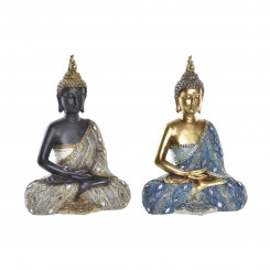 Decorative Figure DKD Home Decor Blue Golden Brown Buddha Resin (2 Units) (20 x 11 x 29 cm)