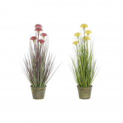 Decorative Plant DKD Home Decor Pink Metal Yellow PVC (30 x 30 x 78 cm) (2 Units)