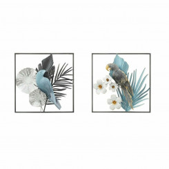 Seinakaunistus DKD Home Decor Hall Sinine Metallist Parrot Tropical (50 x 7,6 x 50 cm) (2 ühikut)