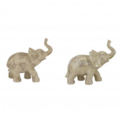 Decorative Figure DKD Home Decor Elephant Beige Golden Resin Colonial (22,7 x 11 x 20,8 cm) (2 Units)