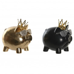 Decorative Figure DKD Home Decor Black Golden Resin Pig Modern (13,5 x 11 x 14 cm) (2 Units)