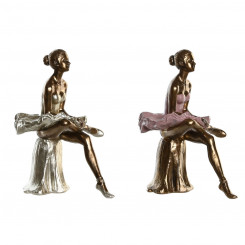Decorative Figure DKD Home Decor Pink White Resin Ballet Dancer Modern (2 Units) (15 x 10 x 19 cm)