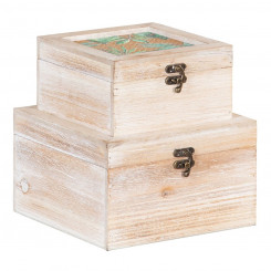 Decorative box Sheets Rattan 20 x 20 x 12 cm DMF (2 Units)