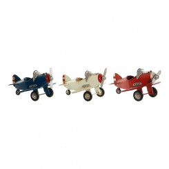 Sõiduk DKD Home Decor Ornamental 17,5 x 18 x 10 cm Punane Sinine Valge Vintage väike lennuk (3 tükki)