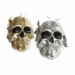 Decorative Figure DKD Home Decor 16,5 x 10,5 x 11,5 cm Silver Golden Skull (2 Units)