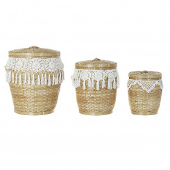 Basket set DKD Home Decor White Natural Bamboo Boho 39 x 39 x 45 cm