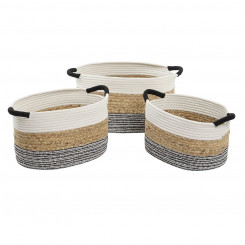 Basket set DKD Home Decor Beige Cotton Natural Fibre (42 x 32 x 24 cm) (3 Pieces)