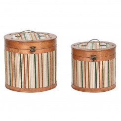 Set of decorative boxes Home ESPRIT Brown Multicolored Wood 35 x 35 x 33 cm