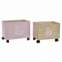 Декоративная коробка DKD Home Decor Многоцветный Натуральный Светло-Розовый Деревянный Лебедь 39 x 26 x 31 см