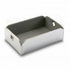 Tray for accessories Versa Silver Faux leather Metal (13 x 6.5 x 20 cm)