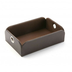 Tray for accessories Versa Brown Faux leather Metal (13 x 6.5 x 20 cm)