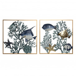Настенное украшение Home ESPRIT Blue Gold Mediterranean Fish 50 x 4 x 50 см (2 шт.)