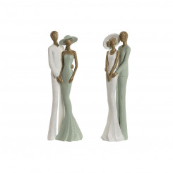 Decorative figure Home ESPRIT White Green Pair 10 x 7.5 x 31 cm (2 Units)