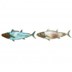 Настенное украшение Home ESPRIT Blue Multicolor Золотая рыбка Средиземноморья 70 x 4,5 x 25,5 см (2 шт.)