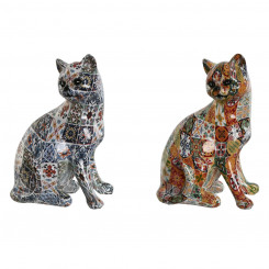 Decorative figure Home ESPRIT Multicolored Cat Mediterranean 11 x 10 x 16 cm (2 Units)