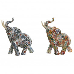 Decorative figure Home ESPRIT Multicolored Elephant Mediterranean 16 x 7 x 17 cm (2 Units)