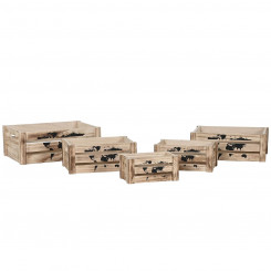 Set of decorative boxes Home ESPRIT Brown Black Paulownia wood World map 39 x 28 x 14.5 cm (5 Pieces)