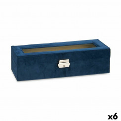 Коробка для часов Синяя металлическая бархатная (30,5 x 8,5 x 11,5 см) (6 шт.)